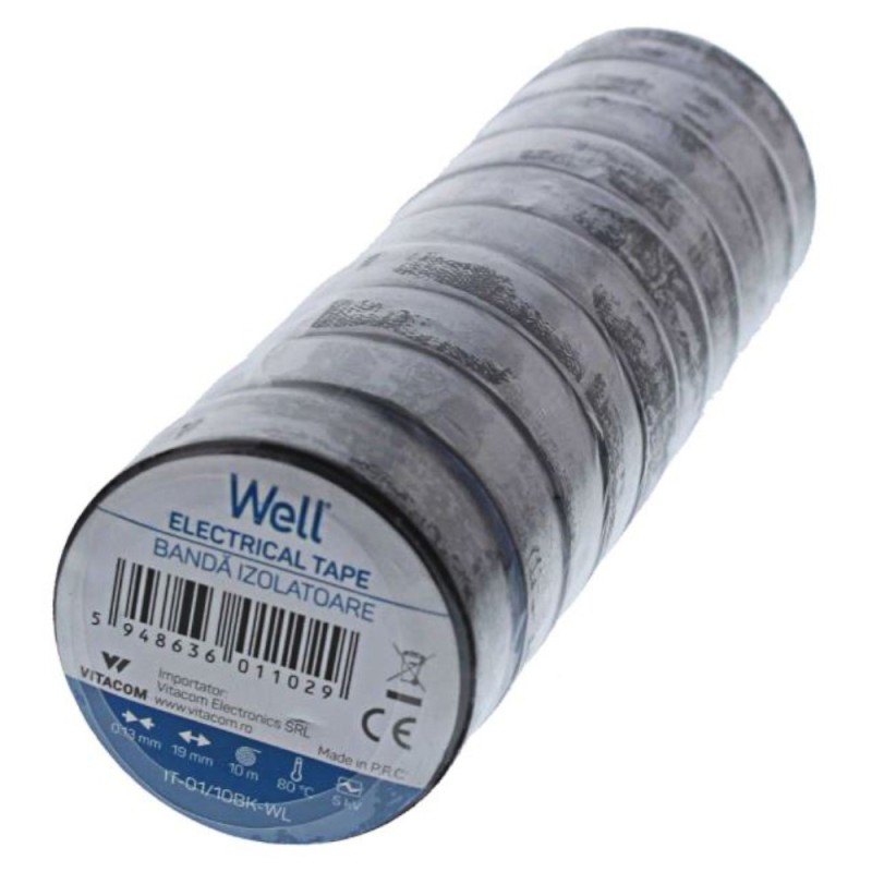 Set Benzi Izolatoare Well, Negru, 1.9 cm x 10 m, 10 Bucati