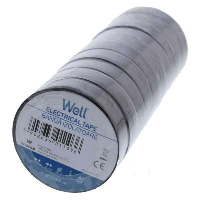 Set Benzi Izolatoare Well, Negru, 1.9 cm x 20 m, 10 Bucati