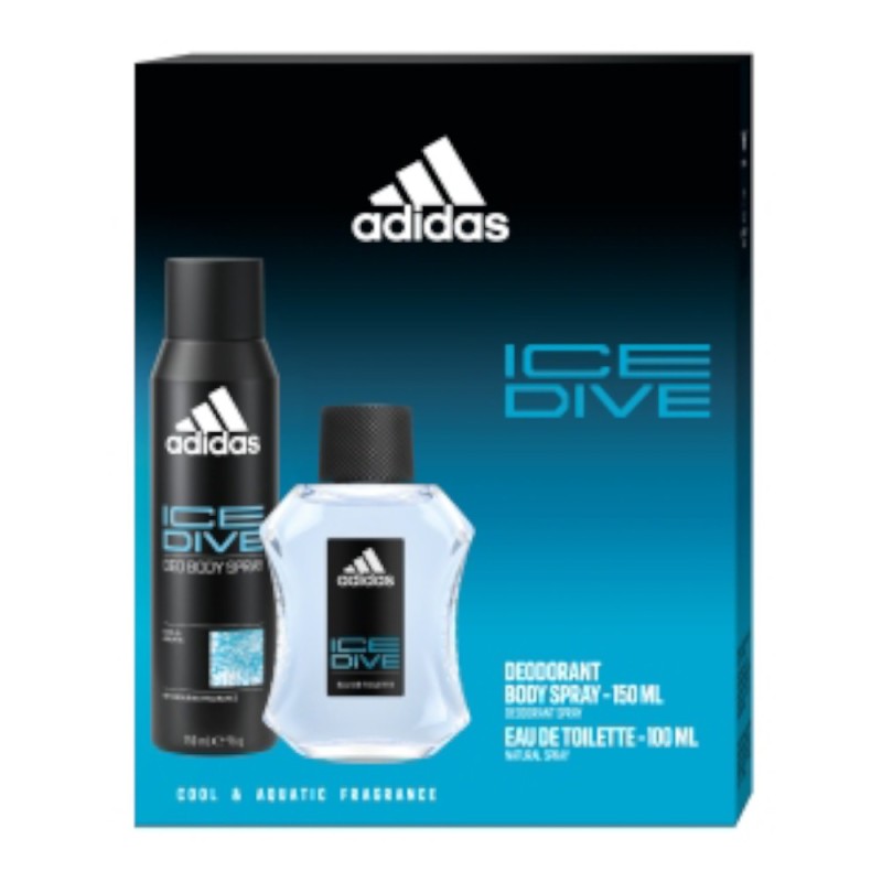 Set Cadou Barbati Adidas Ice Dive, Apa de Toaleta 100 ml, Deodorant Spray 150 ml