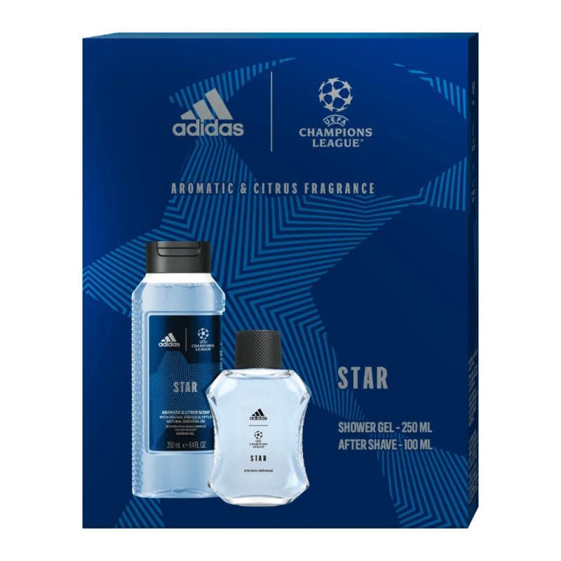 Set Cadou Barbati Adidas Uefa Star, After Shave 100 ml, Gel de Dus 250 ml