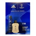 Set Cadou Barbati Adidas Uefa Star, After Shave Lotiune 100 ml, Deodorant Spray 150 ml