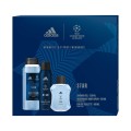 Set Cadou Barbati Adidas Uefa Star, Apa de Toaleta 100 ml, Deodorant 150 ml, Gel de Dus 250 ml