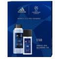 Set Cadou Barbati Adidas Uefa Star, Deodorant Natural Spray pentru Corp 75 ml, Gel de Dus 250 ml
