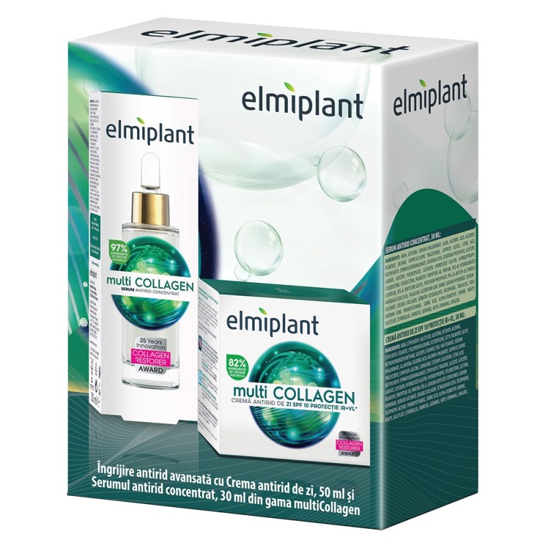 Set Cadou Elmiplant Crema de Zi Multi Collagen, 50 ml si Serum pentru Fata Multi Collagen, 30 ml