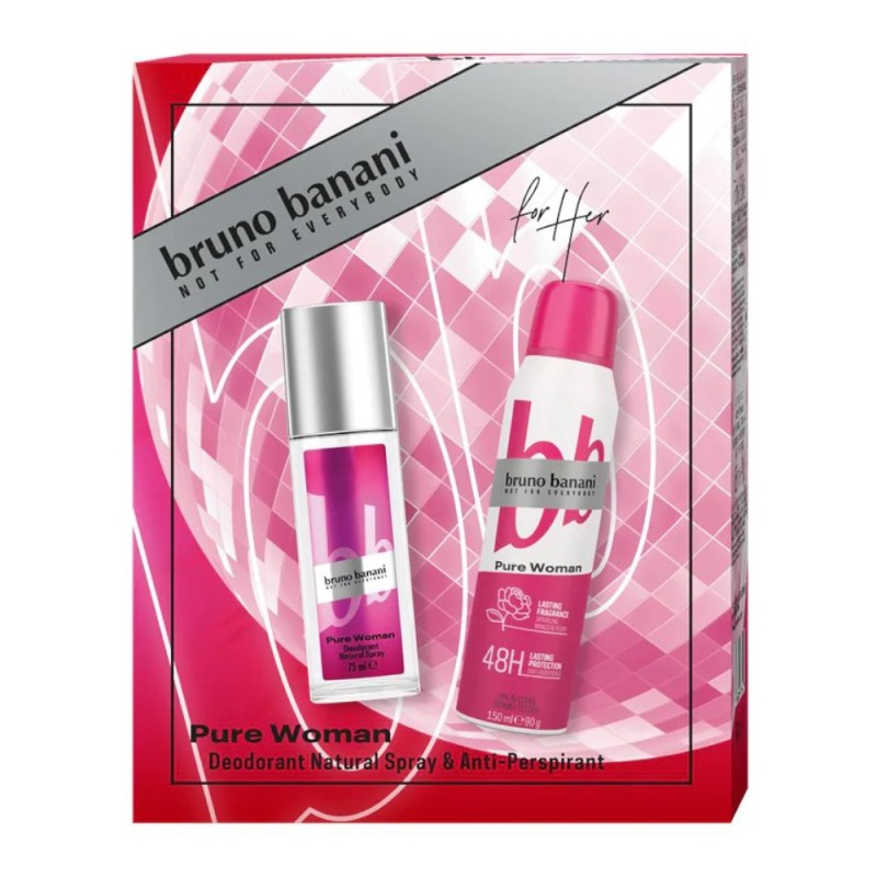 Set Cadou Femei Bruno Banani Pure Woman, Deodorant Natural Spray 75 ml, Deodorant 150 ml