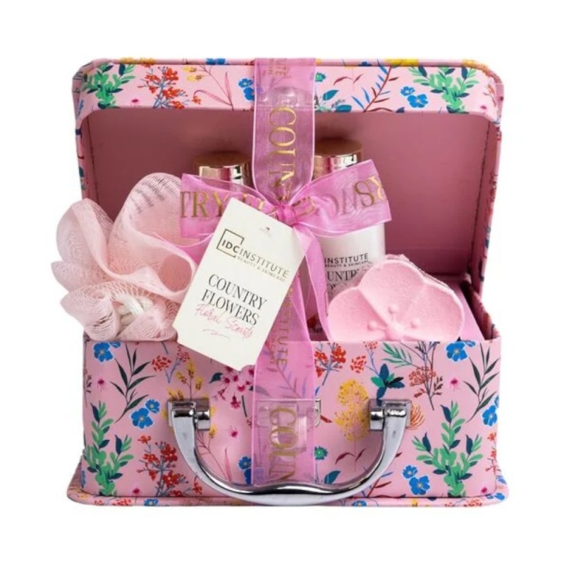 Set Cadou Femei IDC Institute Country Flowers, Gel de Dus 100 ml, Lotiune Corp 100 ml, Bomba Baie 60 g, Burete