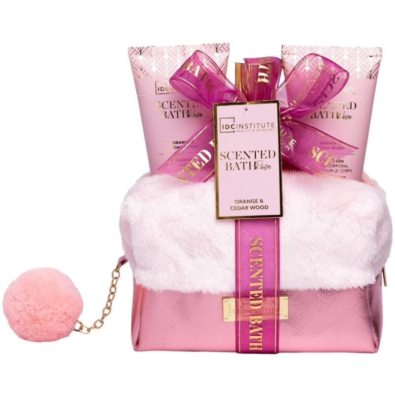 Set Cadou Femei IDC Institute Scented Bath Rose, Gel de dus 100 ml, Lotiune de Corp 80 ml, Sampon 80 ml si Geanta
