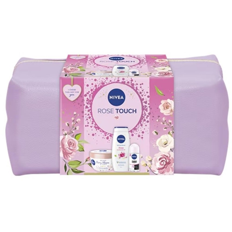 Set Cadou Nivea, Lotiune Corp 200 ml, Gel Dus 250 ml, Deodorant Roll-on Invisible for Black&White Clear, 50 ml