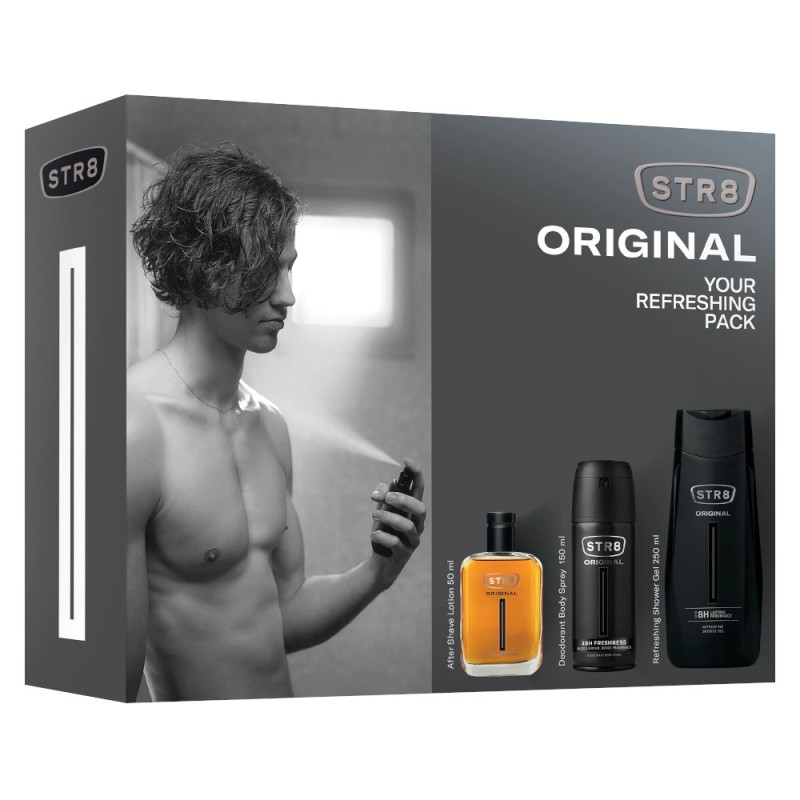Set Cadou Str8 Original, Barbati, Lotiune dupa Ras 50 ml, Deodorant Spray 150 ml si Gel de Dus 250 ml