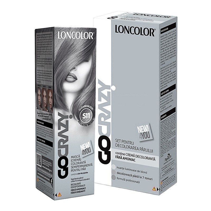 Set Crema de Par Coloranta Semi-Permanenta Loncolor GoCrazy S11 GoDarksilver si Crema de Par Decoloranta