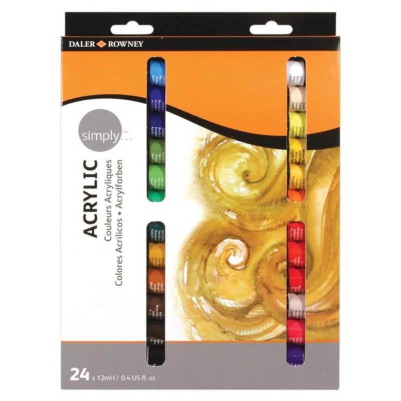 Set Culori Acrilice Simply Daler Rowney, 24 Tuburi x 12 ml