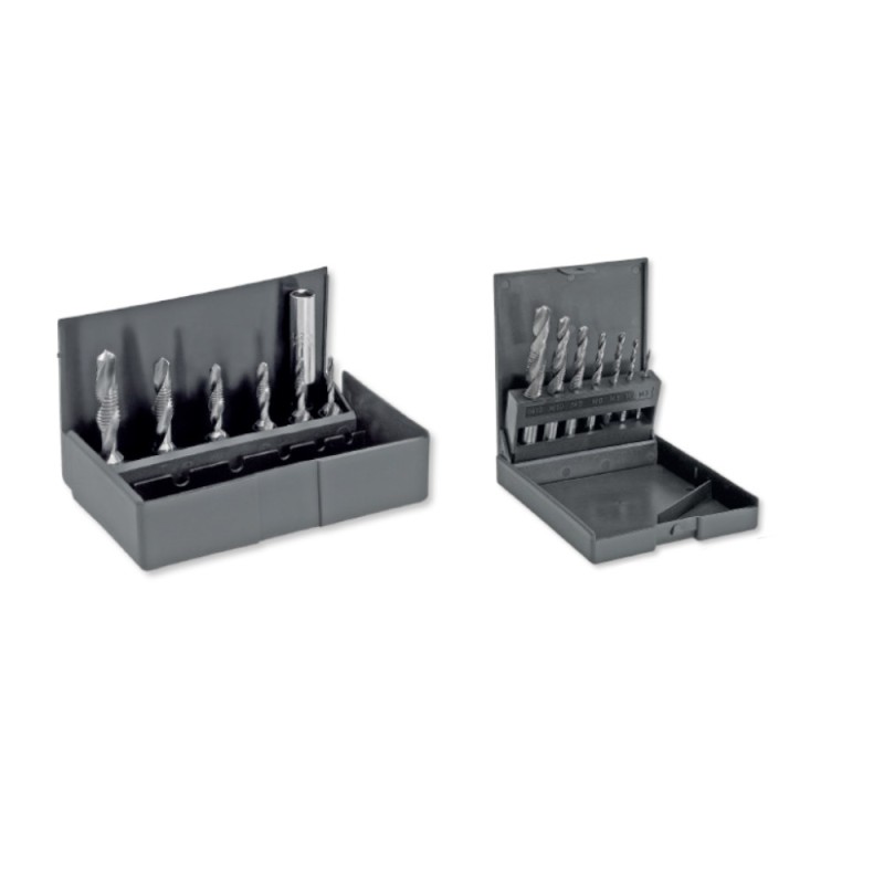 Set de Capete Combinate Burghiu-tarod, HSS Tin, Cutie din Otel, Set 6 + 1 Piese