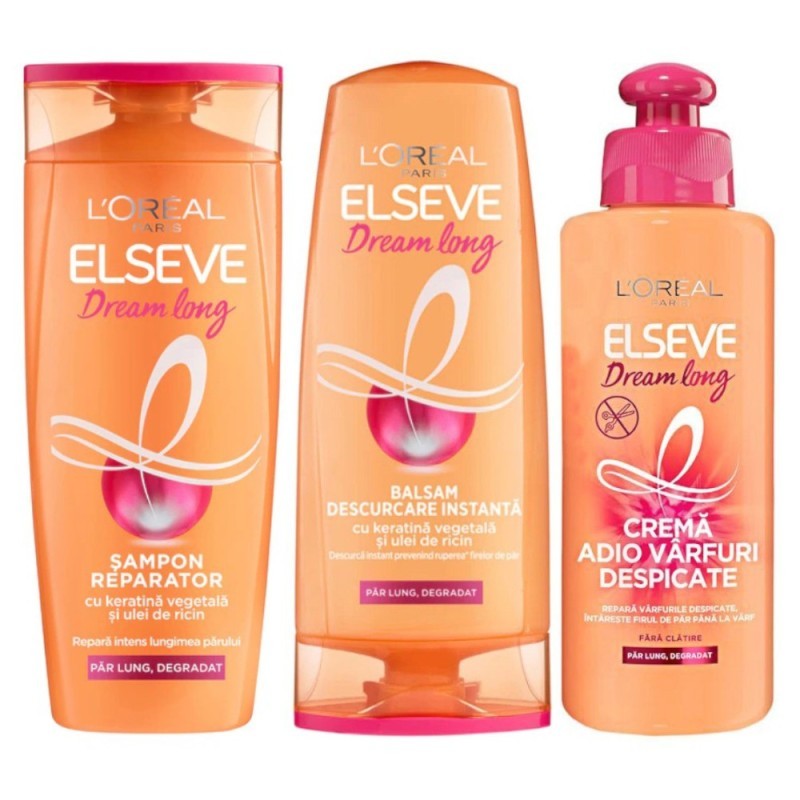 Set Elseve Dream Long Par Lung Deteriorat: Sampon si Balsam Recuperator 200 ml, Tratament Varfuri Despicate 200 ml