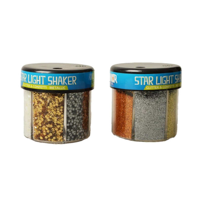 Set Glitter pentru Artizanat, Shaker 2 Combinatii Inimi si Stele, 6 Culori x 60 g