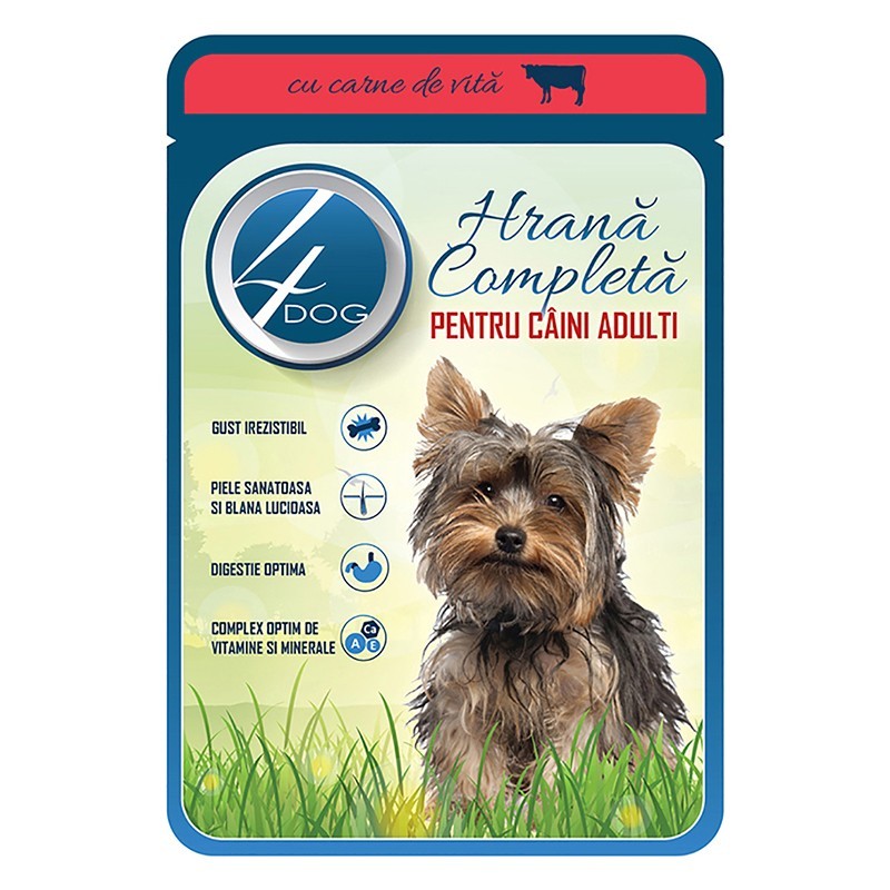 Set Hrana Umeda pentru Caini 4 Dog, cu Vita, 18 Plicuri x 100 g