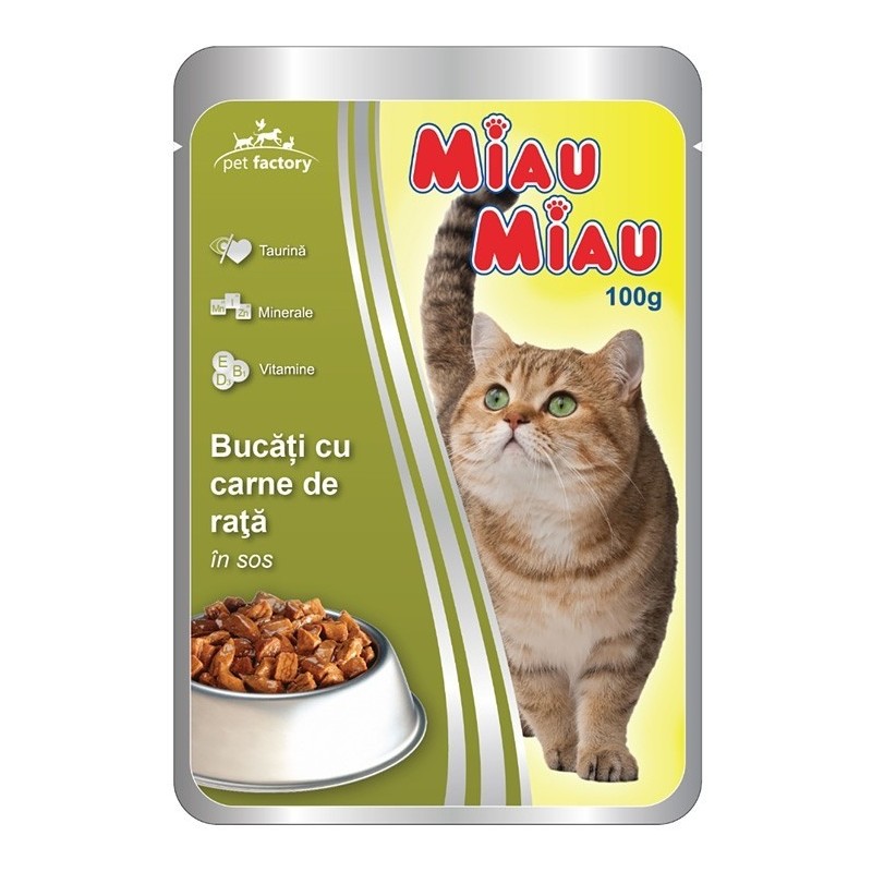 Set Hrana Umeda Pisici Miau Miau cu Rata in Sos, 18 Plicuri x 100 g