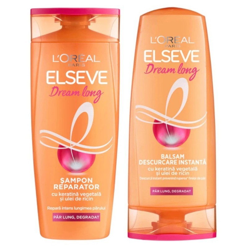 Set L'Oreal Paris Elseve Dream Long pentru Par Lung Deteriorat Sampon Reparator 250 ml si Balsam de Recuperare 200 ml