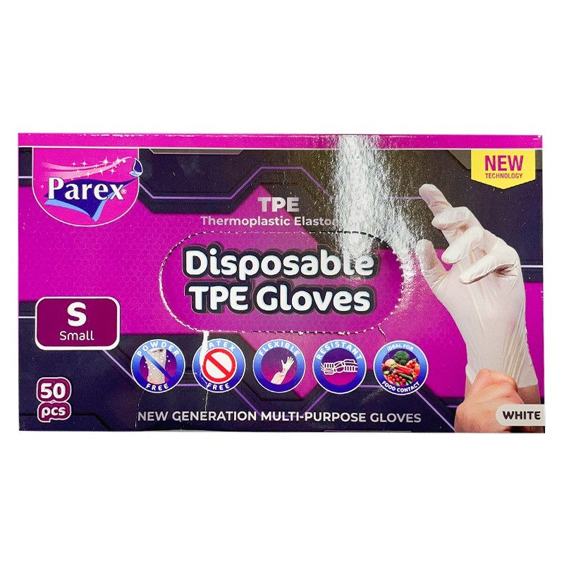 Set Manusi Unica Folosinta Parex, Albe, Marimea S, 3 Cutii x 50 Manusi
