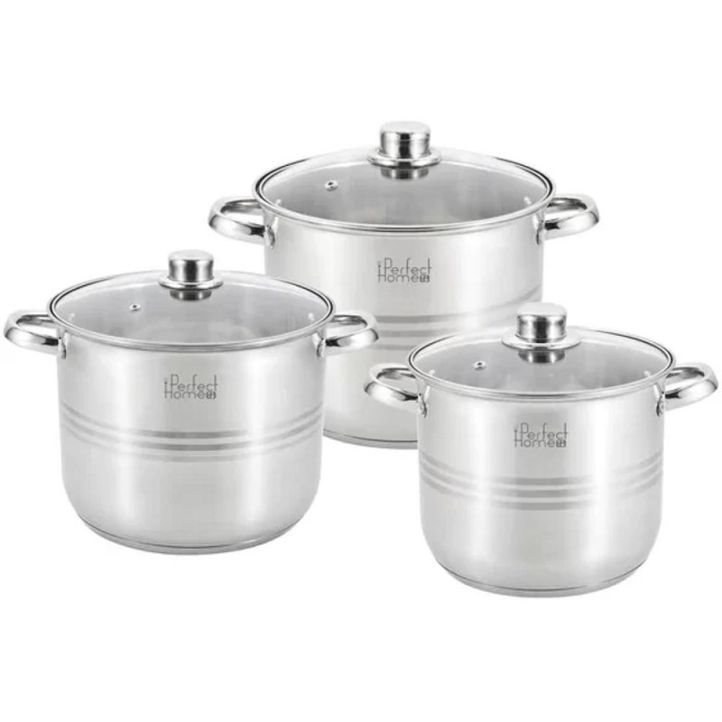 Set Oale Inox, 7 / 9 / 11 Litri, cu Capace din Sticla, Perfect Home