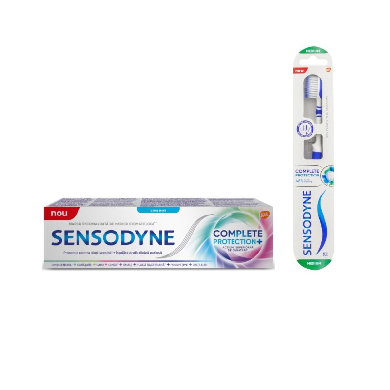 Set Pasta de Dinti Sensodyne Complete Protection, 75 ml si Periuta de Dinti Sensodyne Medium Complete Protection