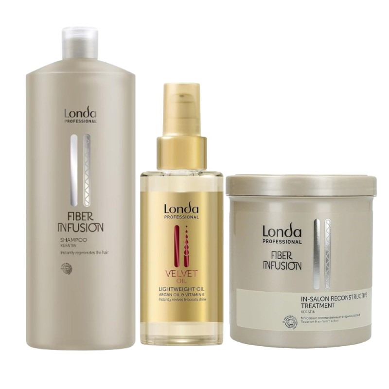 Set Promo Fiber Infusion, Sampon 1000 ml, Tratament 750 ml, Ulei Par Care Velvet Oil 100 ml