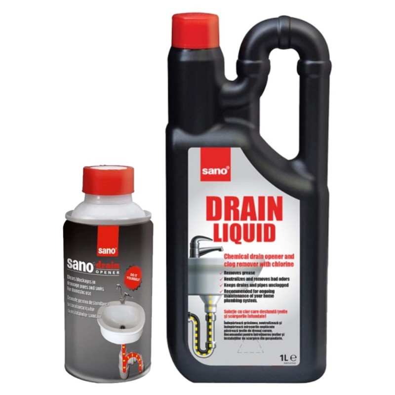 Set Sano pentru Desfundat Scurgeri Granule, 200 g si Solutie Lichida, 1 l