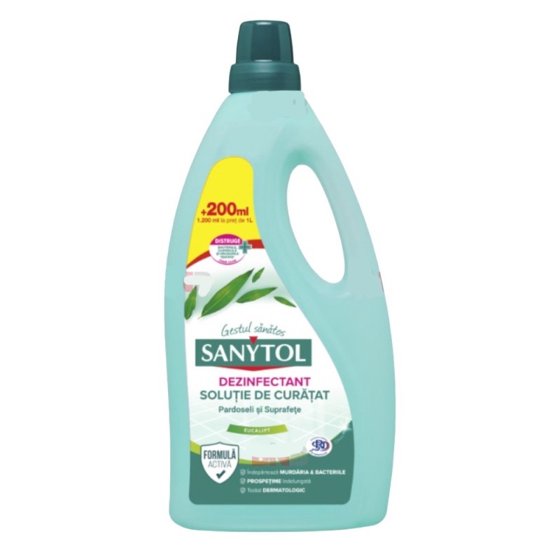 Set Solutie Dezinfectant Pardoseli Sanytol cu Parfum de Eucalipt, 2 Bucati x 1.2 l