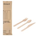 Seturi Tacamuri de Unica Folosinta, Biodegradabile, Lemn, Cutit, Furculita, Lingura, Servetel, 250 Bucati