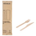 Seturi Tacamuri de Unica Folosinta, Biodegradabile, Lemn, Cutit, Furculita, Servetel, 250 Bucati