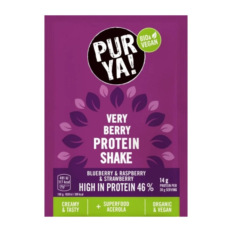 Shake Proteic Bio, Pur Ya, cu Fructe Negre si Acerola, 46% Proteine, 30 g