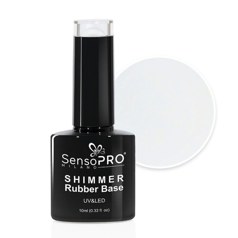 Shimmer Rubber Base SensoPRO Milano, 01 Milky White Shimmer Gold, 10 ml