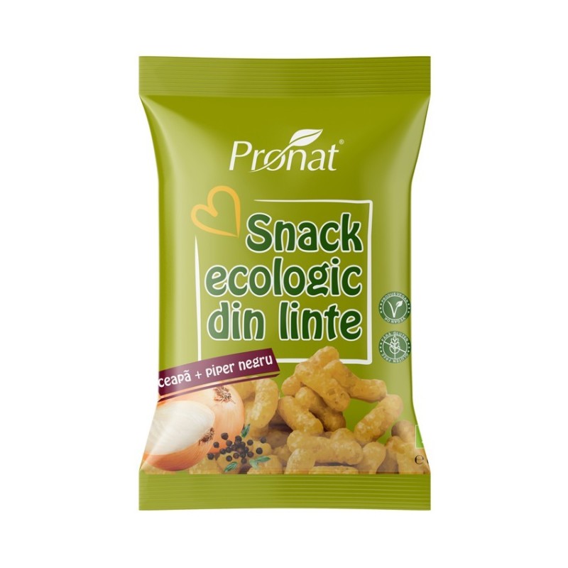Snack din Linte cu Ceapa si Piper Negru, fara Gluten, Bio, 60 g, Pronat