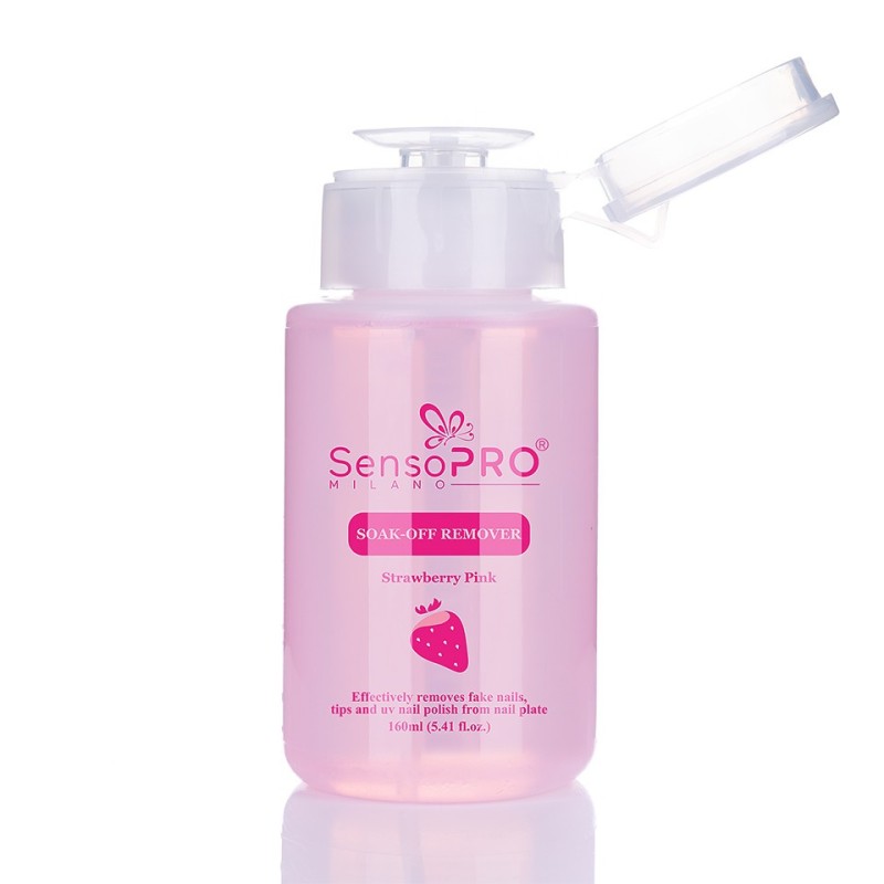 Soak Off Remover SensoPRO Milano Strawberry, Indepartare Gel, Oja Semipermanenta, Tipsuri, 160 ml