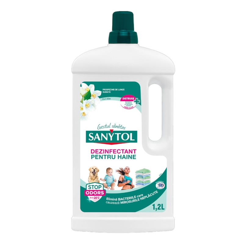 Solutie Dezinfectanta pentru Haine Sanytol, fara Clor, Flori Albe, 1.2 l