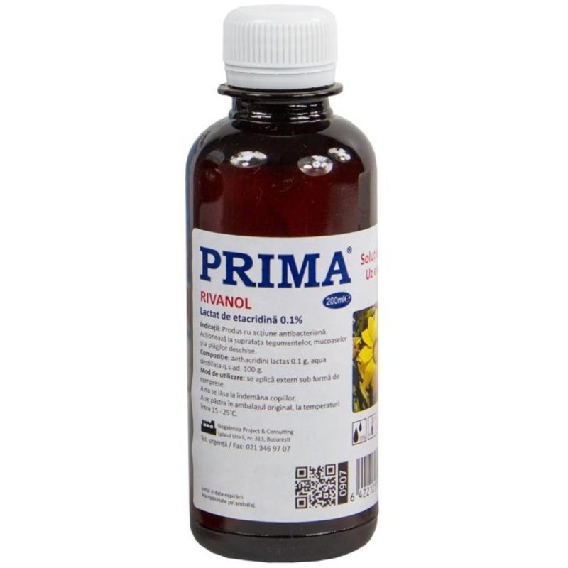 Solutie Rivanol 0.1%, Antiseptic, pentru Uz Extern, Prima, 200 ml