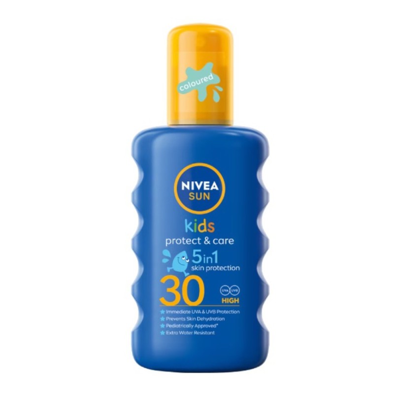 Spray Colorat de Protectie Solara pentru Copii Nivea Sun Kids Protect & Care 5in1, SPF 30, 200 ml