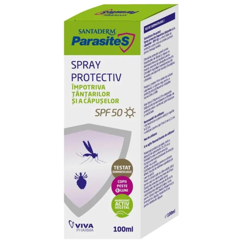 Spray Impotriva Tantarilor si Capuselor Santaderm, SPF 50, 100 ml