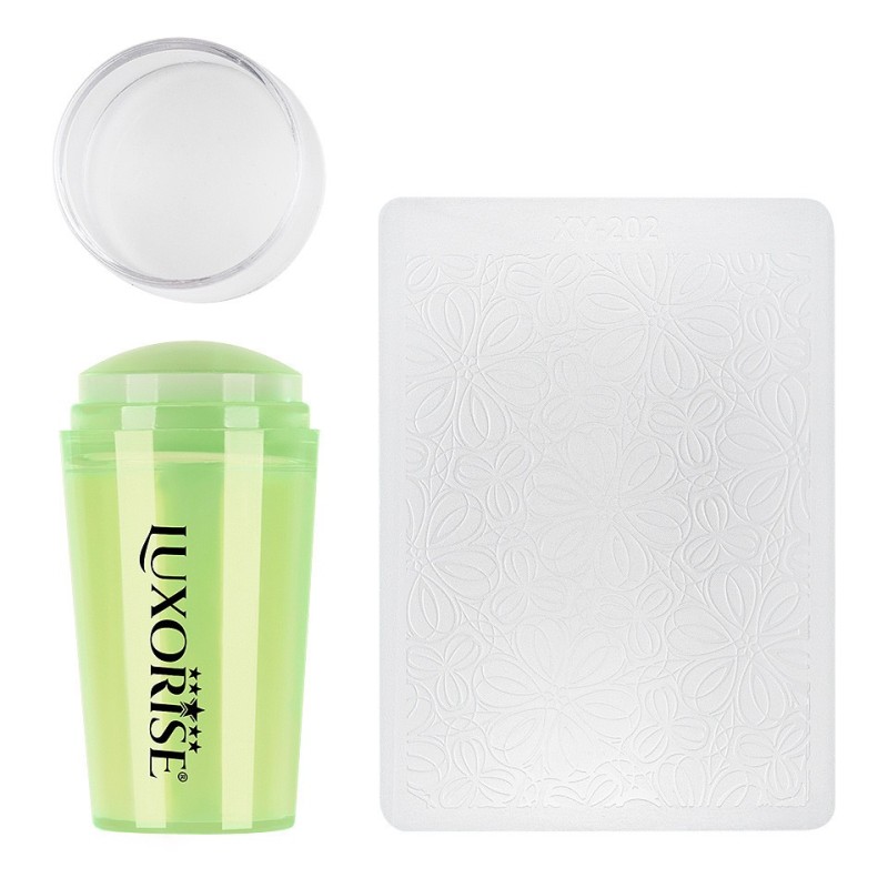 Stampila Unghii Silicon Cu Racleta, Clear Green Luxorise