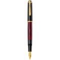 Stilou Classic M200 Editie Speciala Red Marbled, Penita M, Accesorii Placate Aur, Corp Negru-Rosu Marmorat