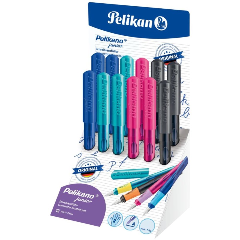 Stilou Dreptaci Pelikano Junior, Penita A, Patron Albastru Inclus, Culori Asortate, 12 Bucati