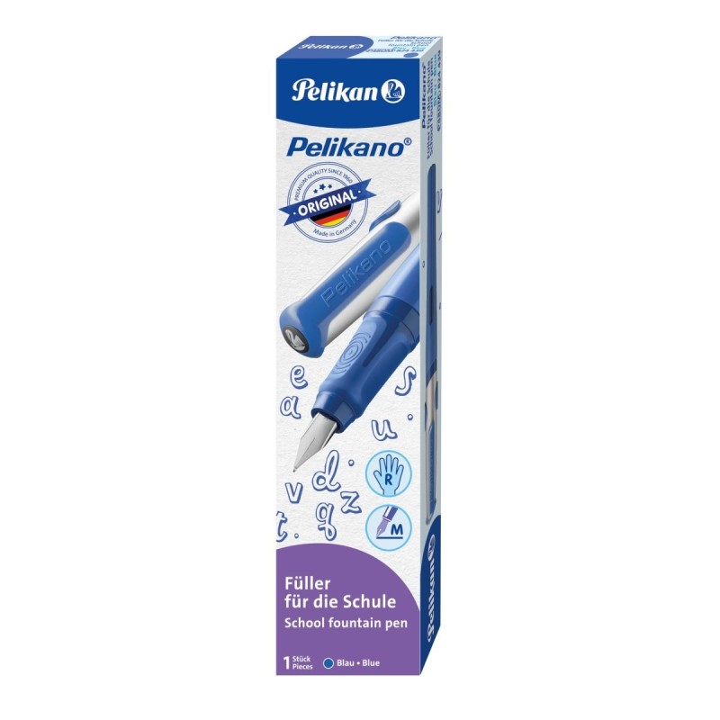 Stilou Pelikano, Penita M, Grip Ergonomic, pentru Dreptaci +  1 Patron Mare Albastru, Albastru, in Cutie de Carton
