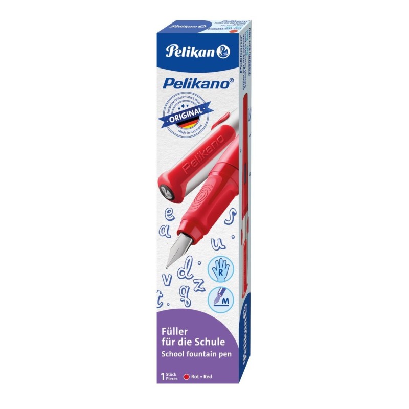 Stilou Pelikano, Penita M, Grip Ergonomic, pentru Dreptaci +  1 Patron Mare Albastru, Rosu, in Cutie de Carton