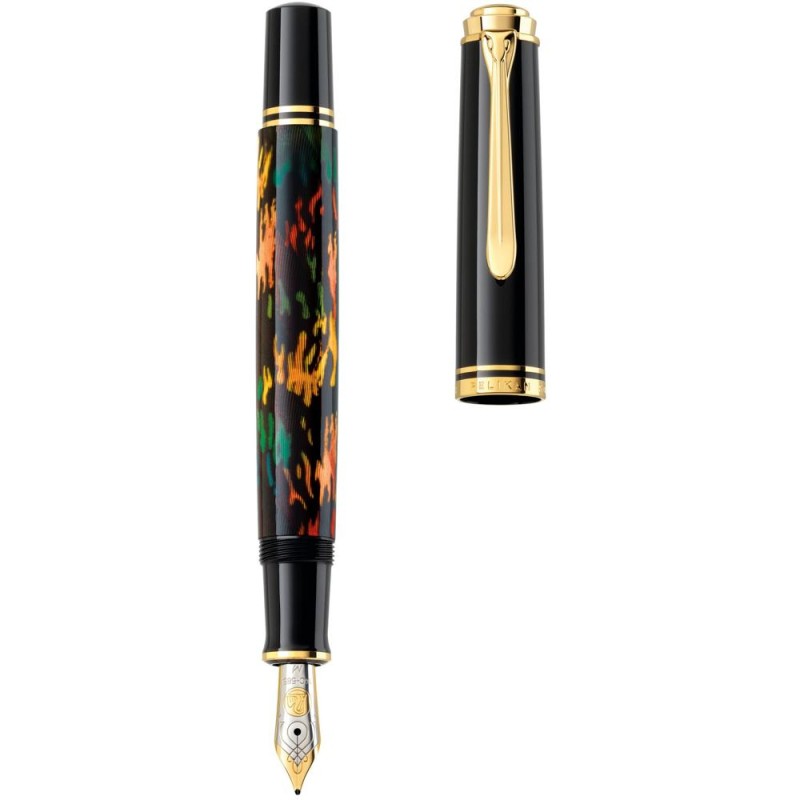 Stilou Souveran M600 Art Collection Glauco Cambon, Penita Aur 14K, Accesorii Placate Aur 24K, Corp Negru