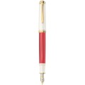 Stilou Souveran M600 Editie Speciala Red-White, Penita Aur 14K, Accesorii Placate cu Aur, Corp Rosu-Alb