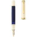 Stilou Souveran M800 Cream Blue, Penita Aur 18K, Accesorii Placate cu Aur, Corp Alb-Albastru