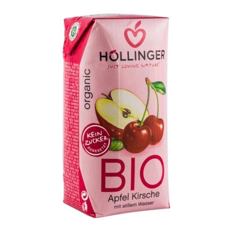 Suc Bio de Mere si Visine, cu pai Hollinger, 200 ml Hollinger