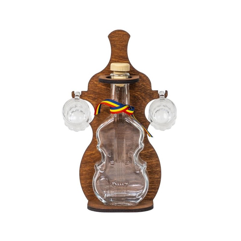 Suport cu Sticla in Forma de Vioara, cu Doua Pahare Shot, 26 x 16 cm