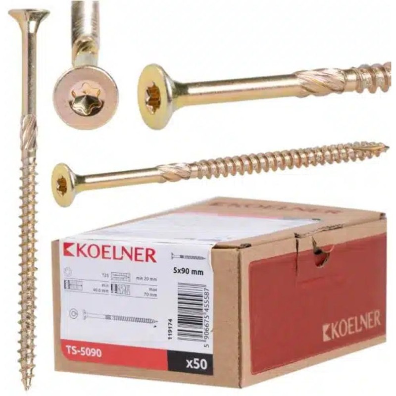 Surub Dulgherie Koelner, 6 x 160 mm, pentru Lemn, Zincat, 50 Bucati