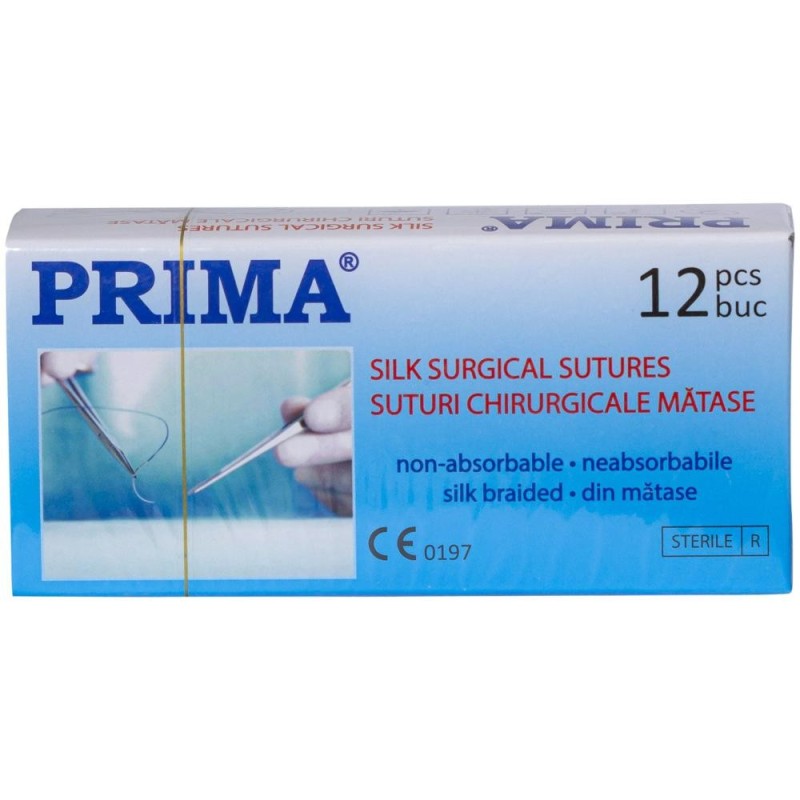 Sutura Neresorbabila din Matase, USP 1, 75 cm, Ac Taietor 1/2 26 mm, pentru Tesuturi Groase, Prima