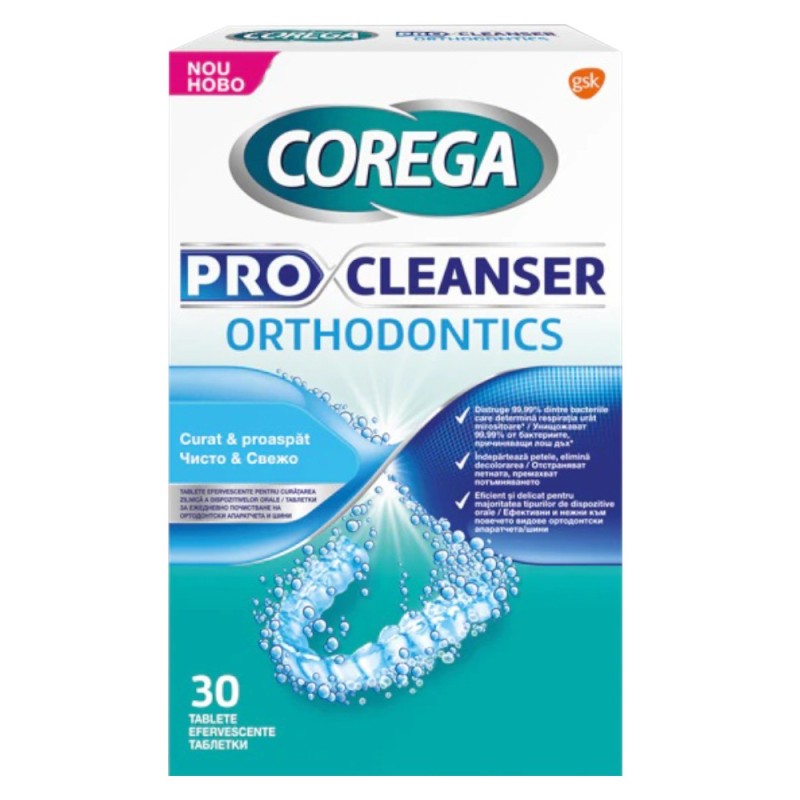 Tablete de Curatare Gutiere Dentare si Aparate Ortodontice Mobile, Corega Pro Cleanser, 30 Tablete
